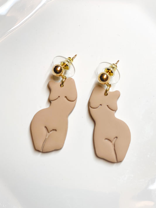 Warm Beige: Woman Silhouette Studs