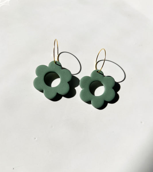 Sage Green Flower Hoops